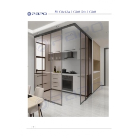 BỘ CỬA TRƯỢT TỪ TÍNH  3 CÁNH GÓC 3 CÁNH