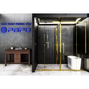 CABIN TẮM CỬA MỞ CHỮ T, 2 CÁNH, 1 VÁCH , BẢN LỀ TRÊN DƯỚI PAPO( NẸP HÍT INOX)