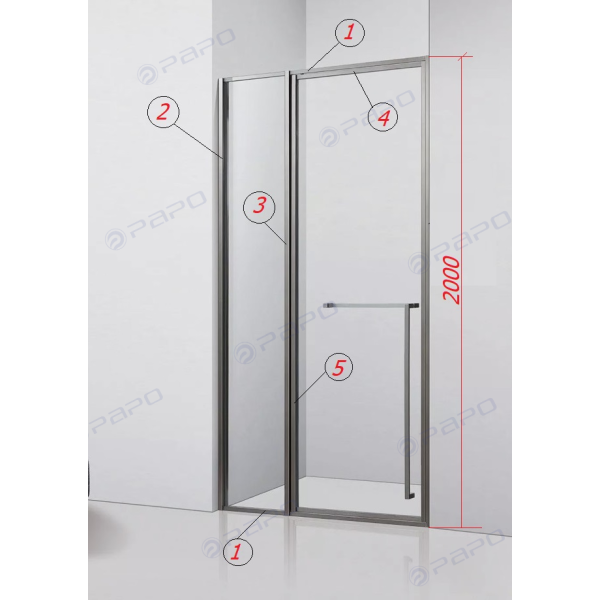 CABIN TẮM 180° MỞ 1 CÁNH BẢN LỀ ÂM PAPO  (FULL VIỀN INOX)
