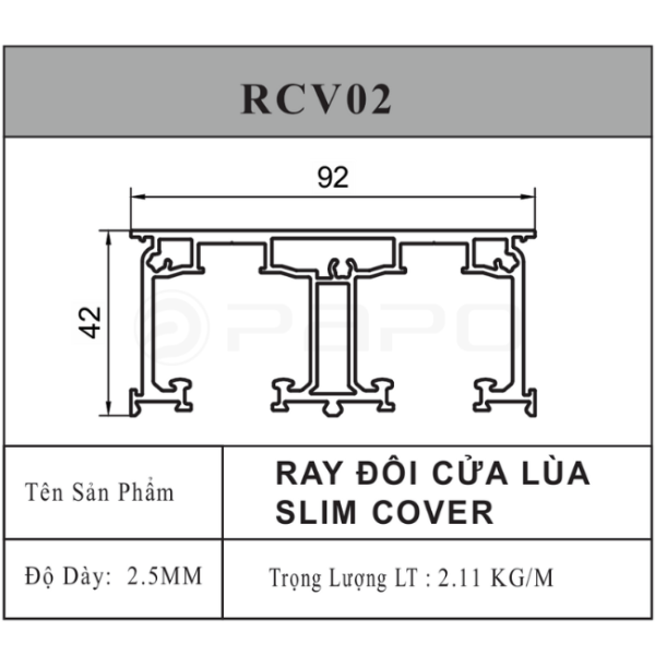 Ray đôi cửa lùa slim cover - Dạng sập